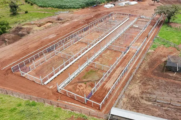 Estrutura para confinamento de gado em concreto pré-moldado protendido da Currais Itabira.