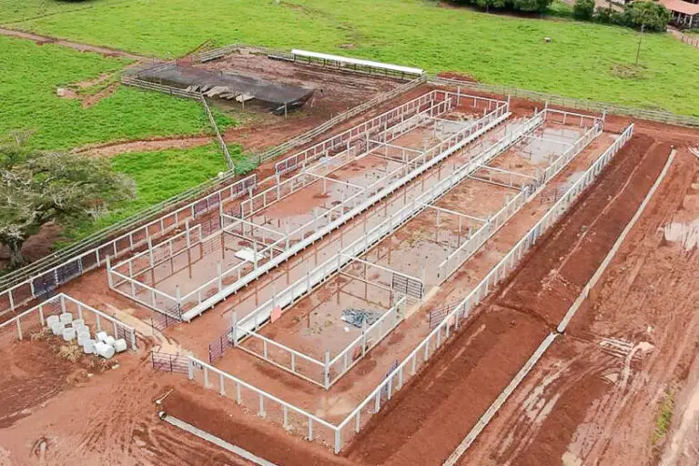 Estrutura para confinamento de gado em concreto pré-moldado protendido da Currais Itabira.